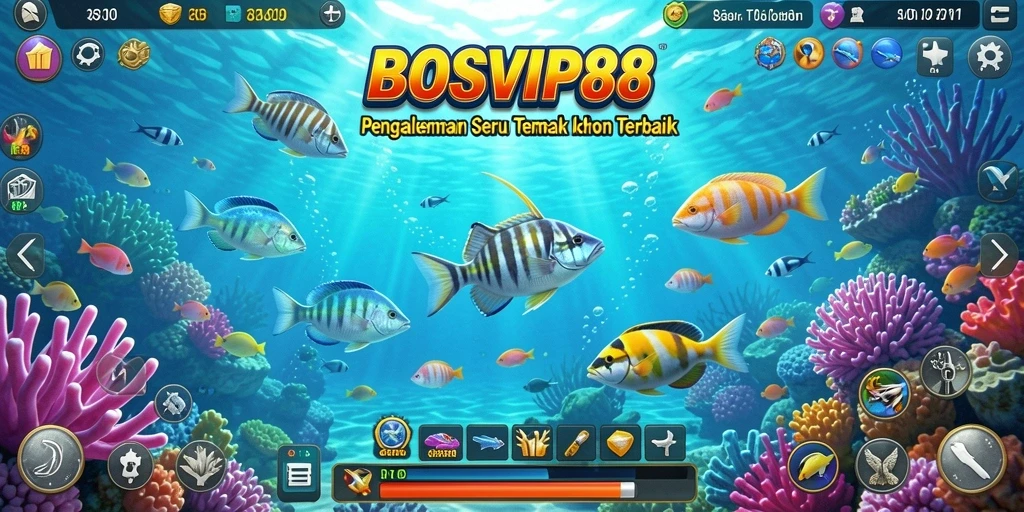 Tampilan gameplay <strong>BOSVIP88</strong> yang seru saat menembak ikan.
