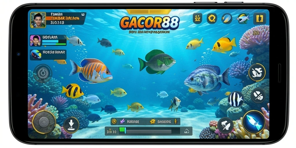 Tampilan gameplay seru dalam GACOR88 saat menembak ikan.