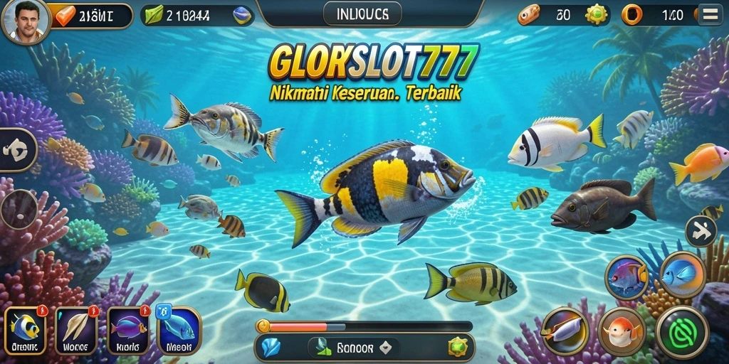 Screenshot gameplay GLORYSLOT777 menampilkan aksi menembak ikan yang mendebarkan.