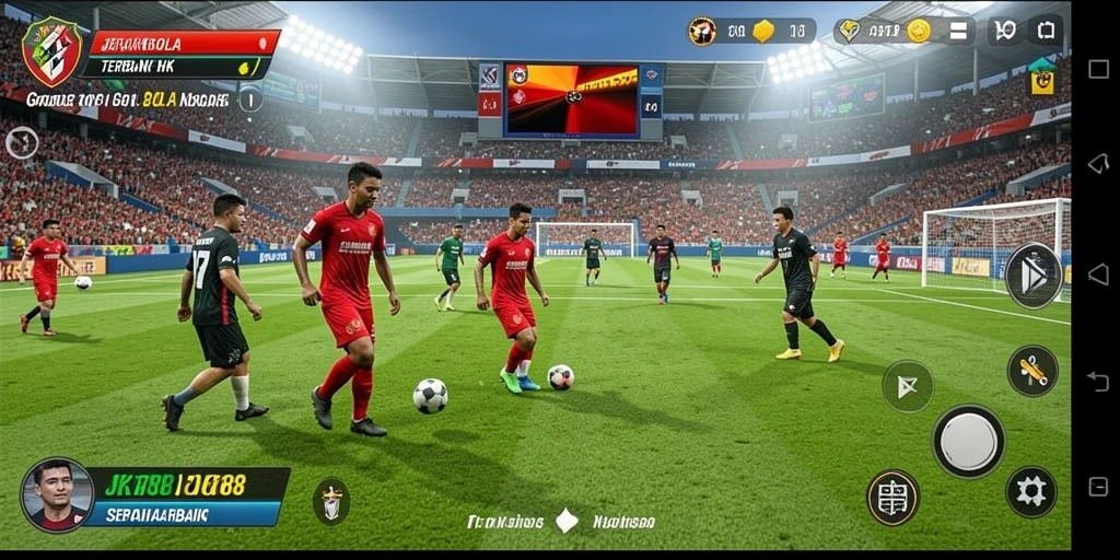 Screenshot menunjukkan momen seru dalam permainan sepak bola JKT88.