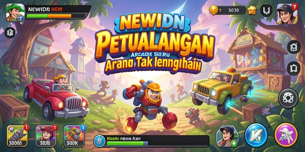 Screenshot utama NEWIDN menampilkan aksi seru dalam permainan arcade.