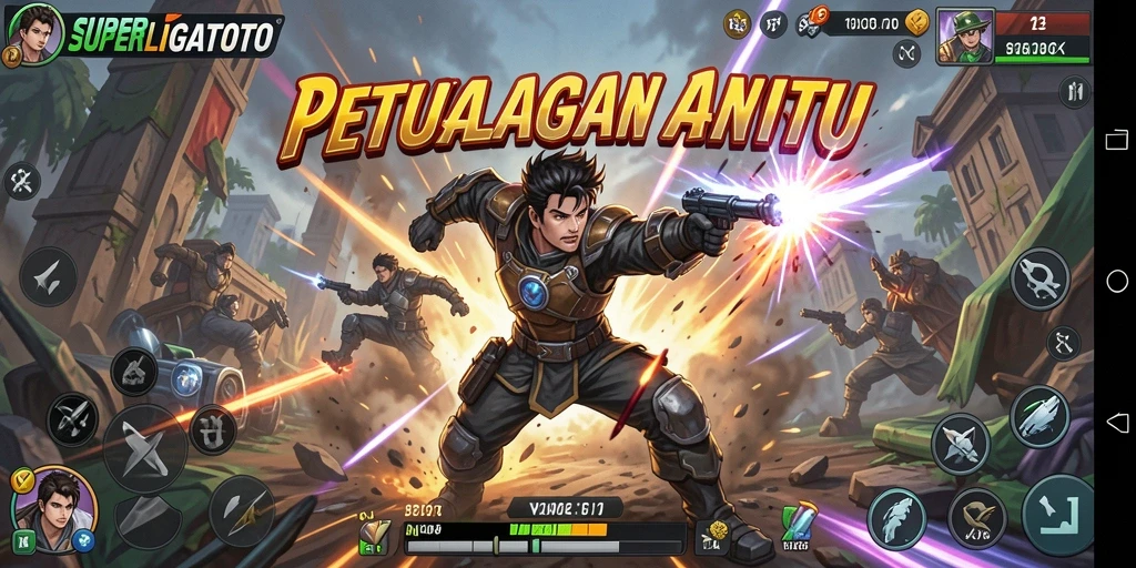 Tangkapan layar utama SUPERLIGATOTO menunjukkan aksi pertempuran yang mendebarkan.