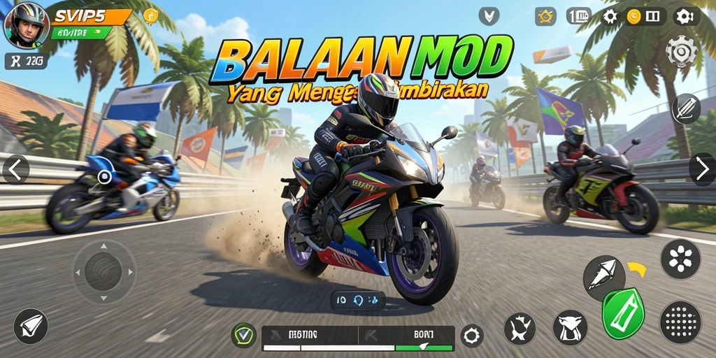 Tampilan aksi balapan motor yang mendebarkan dalam SVIP5.
